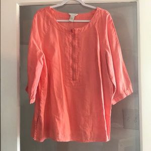 Coral Loose Fitting Linen 3/4 length Coral Shirt